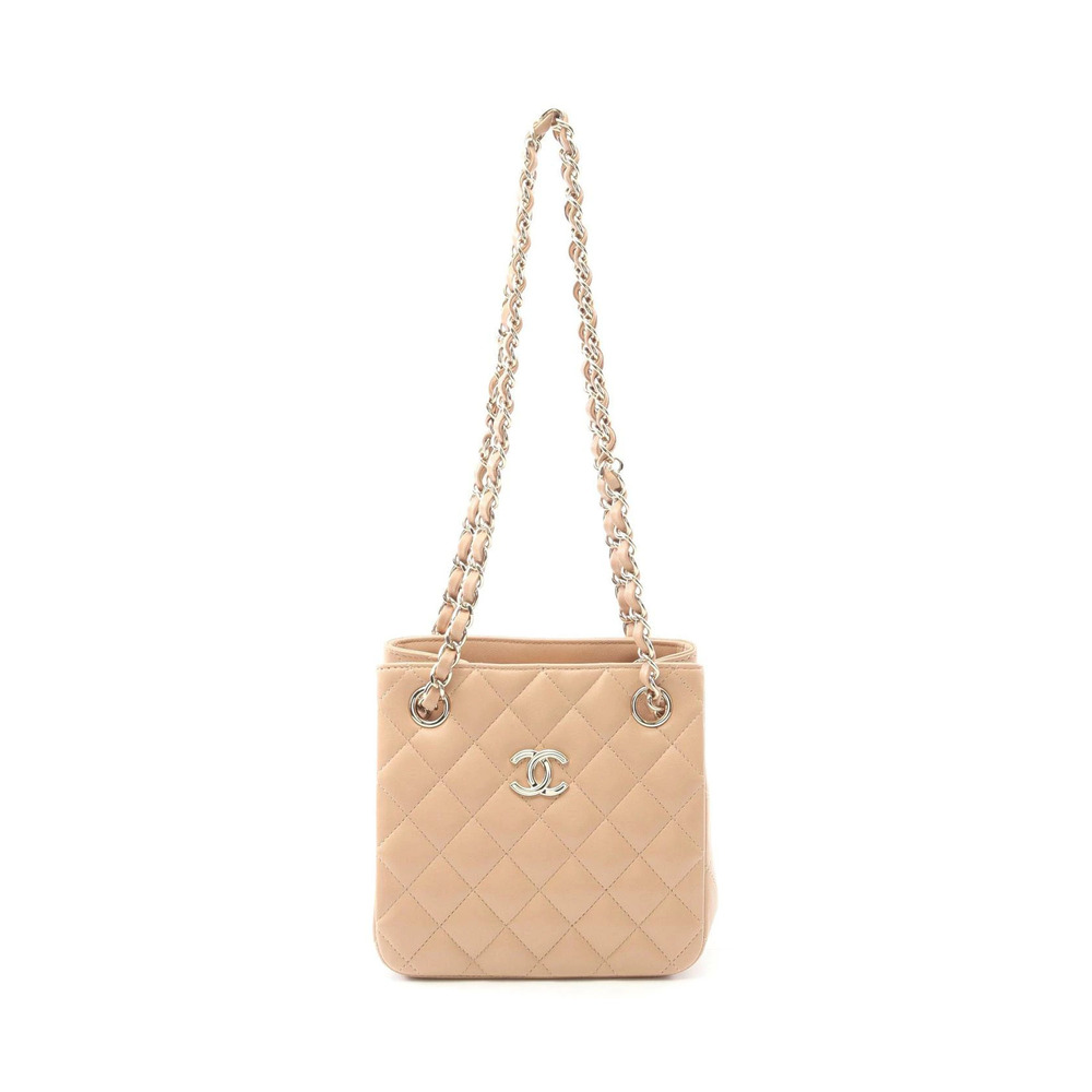 Chanel Chain Bucket Shoulder Bag Lambskin Sheepskin Beige